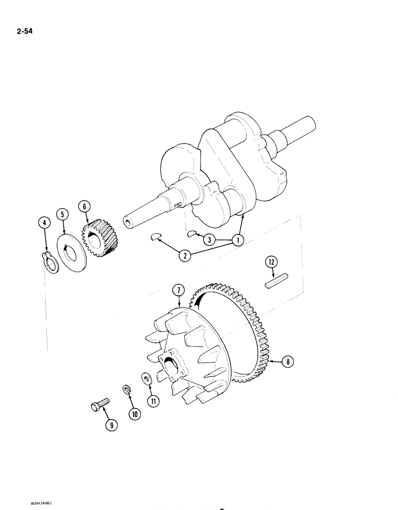 Схема запчастей Case IH 1818 - (2-054) - CRANKSHAFT, FLYWHEEL AND GEAR, GASOLINE MODELS (02) - ENGINE