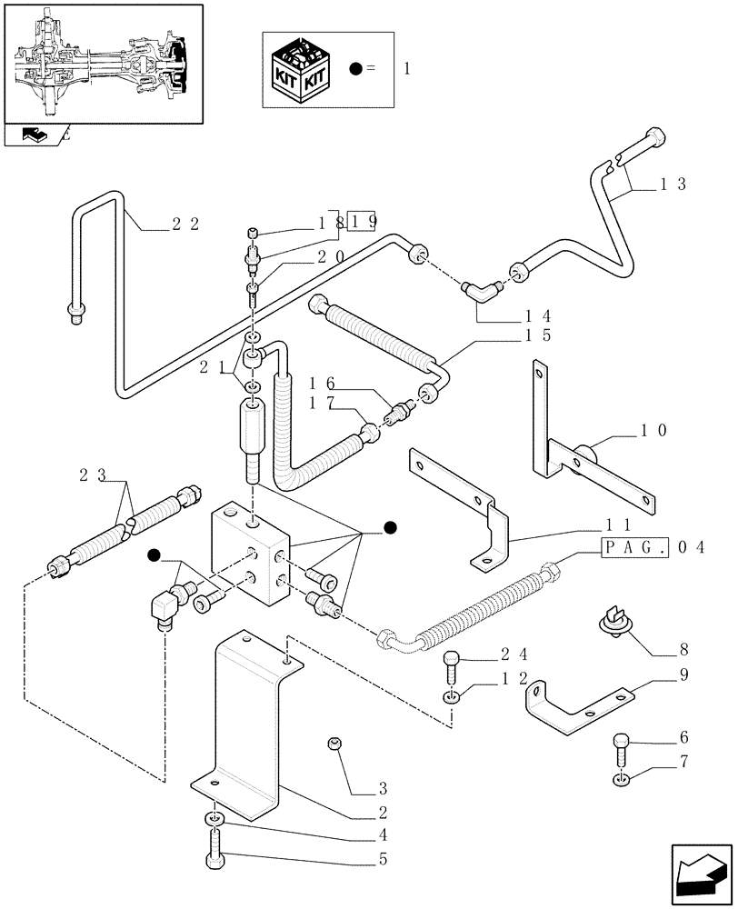 Схема запчастей Case IH PUMA 155 - (1.40. 3/14[03A]) - (CL.4) FRONT AXLE W/MULTI-PLATE DIFF. LOCK, ST. SENSOR AND BRAKES - PIPES - D6366 - C6089 (VAR.330426) (04) - FRONT AXLE & STEERING