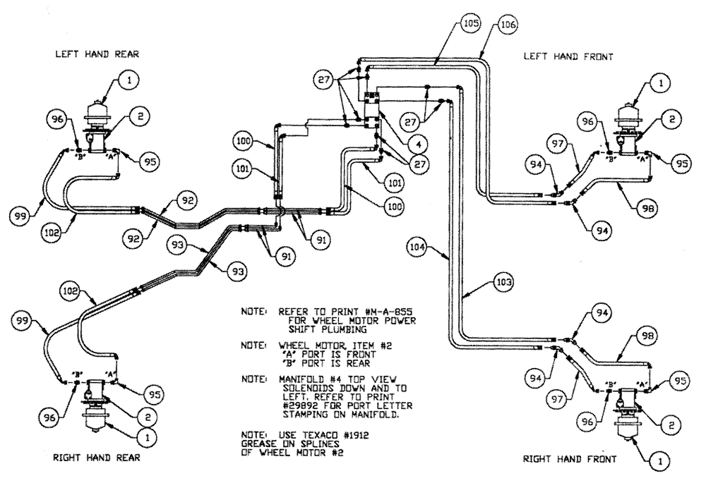 Схема запчастей Case IH PATRIOT 150 - (06-008) - HYDRAULIC PLUMBING - WHEEL MOTORS Hydraulic Plumbing