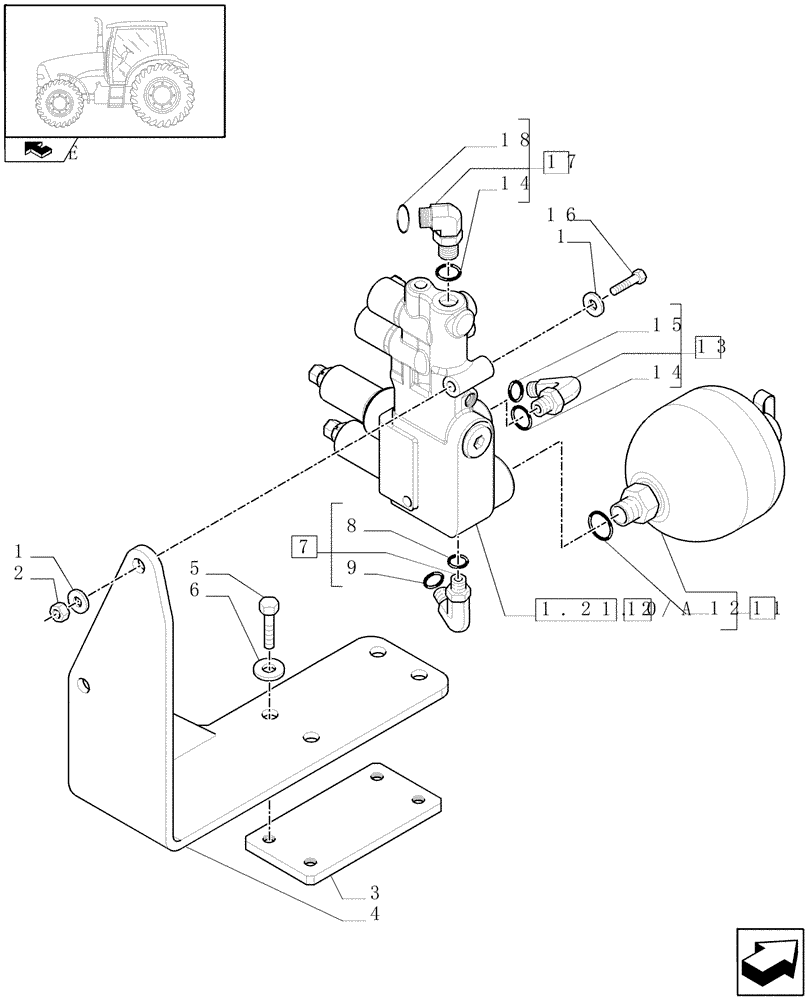 Схема запчастей Case IH PUMA 140 - (1.21.2[01A]) - SUSPENDED FRONT AXLE W/MULTI-PLATE DIFF. LOCK - VALVE SUSP. CONTR. - D5833 (VAR.330414-330427-330429-330430) (04) - FRONT AXLE & STEERING