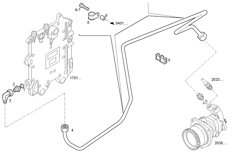 Схема запчастей Case IH F3AE0684P E906 - (2031.002) - FUEL LINES - INLET TO FUEL PUMP 