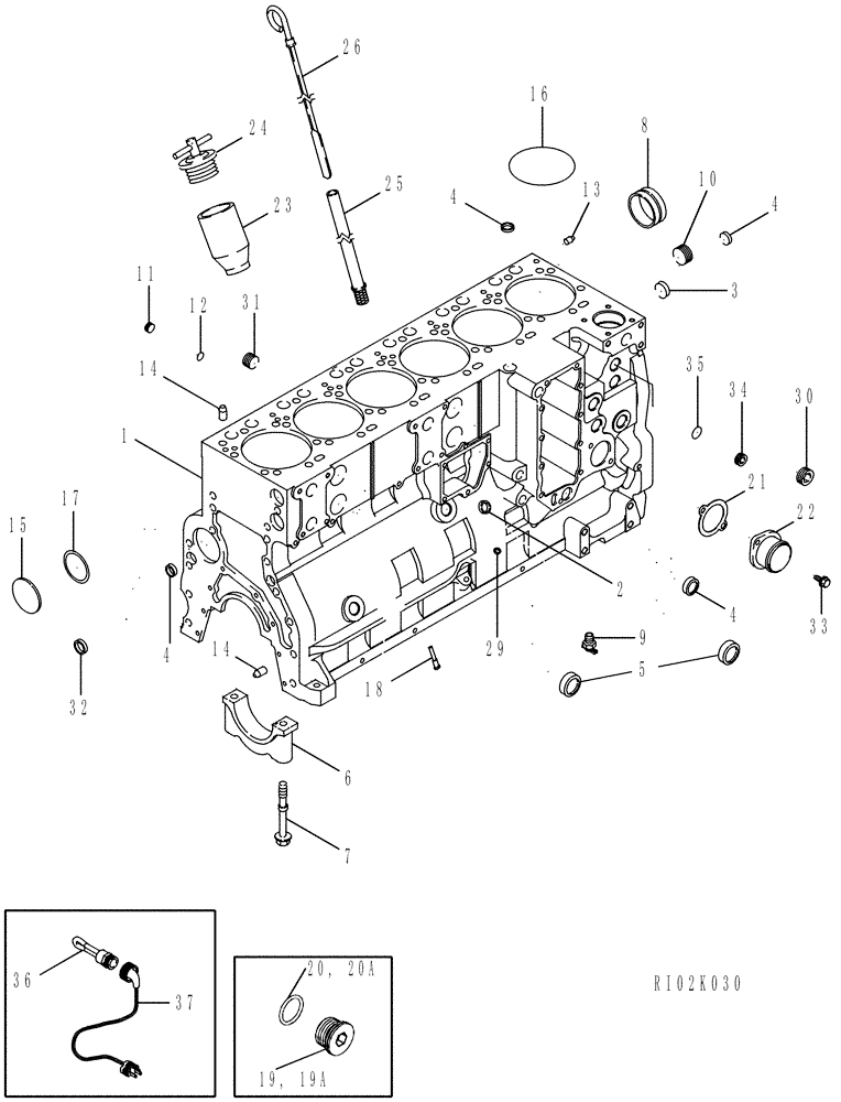 Схема запчастей Case IH MX210 - (02-36) - CYLINDER BLOCK, MX210 AND MX230 (02) - ENGINE