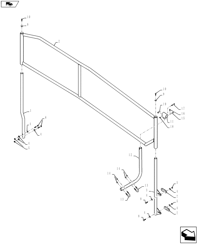 Схема запчастей Case IH 3330 - (90.118.05[02]) - HANDRAIL GROUP, MID PIVOT, 120’ BOOM, SN YBT031879 AND AFTER (90) - PLATFORM, CAB, BODYWORK AND DECALS