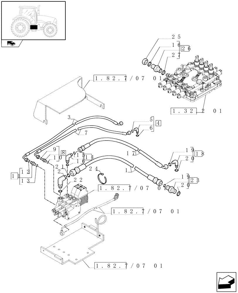 Схема запчастей Case IH PUMA 180 - (1.82.7/07[02]) - (VAR.108-109-110) ELECTRONIC MID MOUNTED VALVES - PIPES (07) - HYDRAULIC SYSTEM