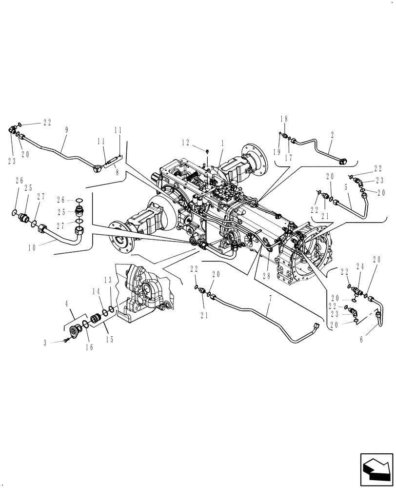 Схема запчастей Case IH FARMALL 40 - (03.01.01) - COMPLETE TRANSMISSION EXTERNAL PIPING (03) - TRANSMISSION