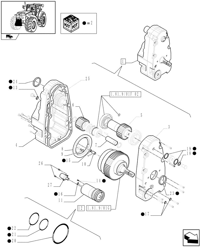 Схема запчастей Case IH PUMA 210 - (1.81.9/01F[01]) - FRONT PTO - GEARBOX - BREAKDOWN (07) - HYDRAULIC SYSTEM