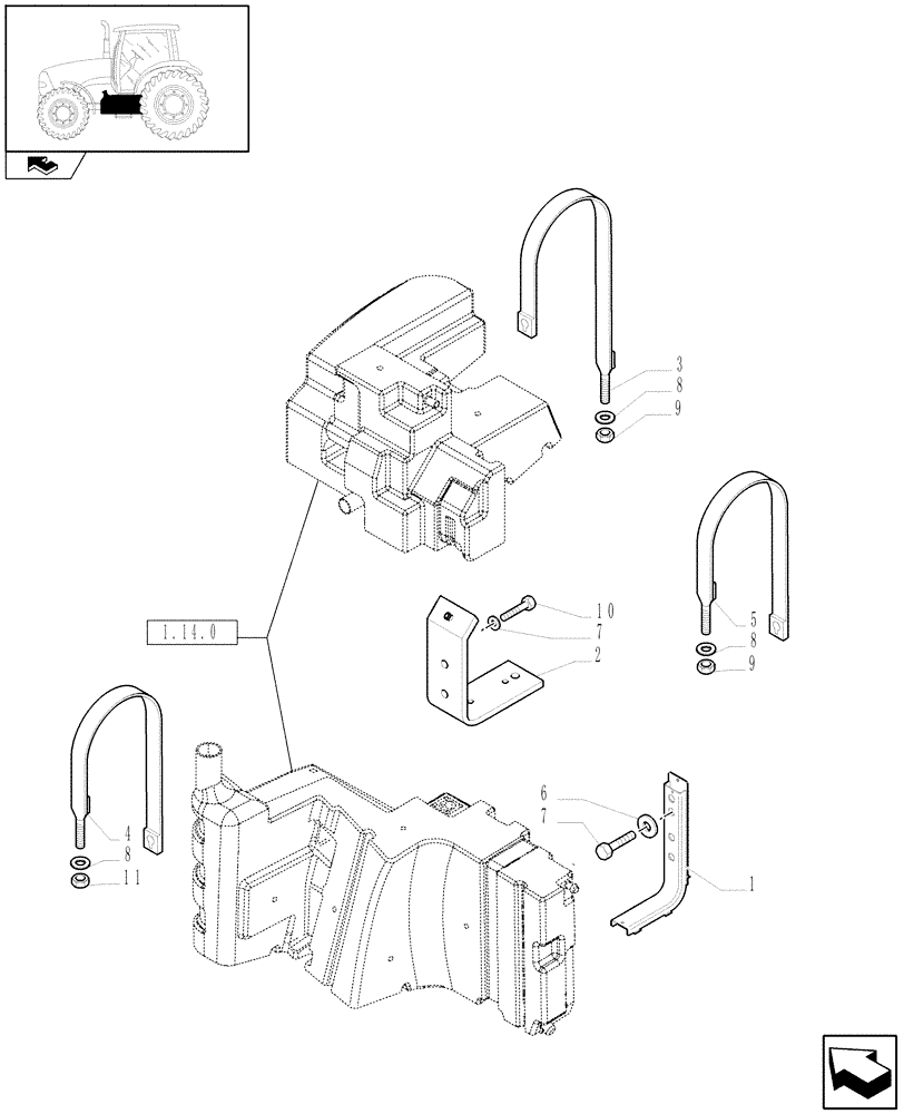 Схема запчастей Case IH PUMA 210 - (1.14.7[01A]) - MAIN FUEL TANK SUPPORT - D6687 (02) - ENGINE EQUIPMENT