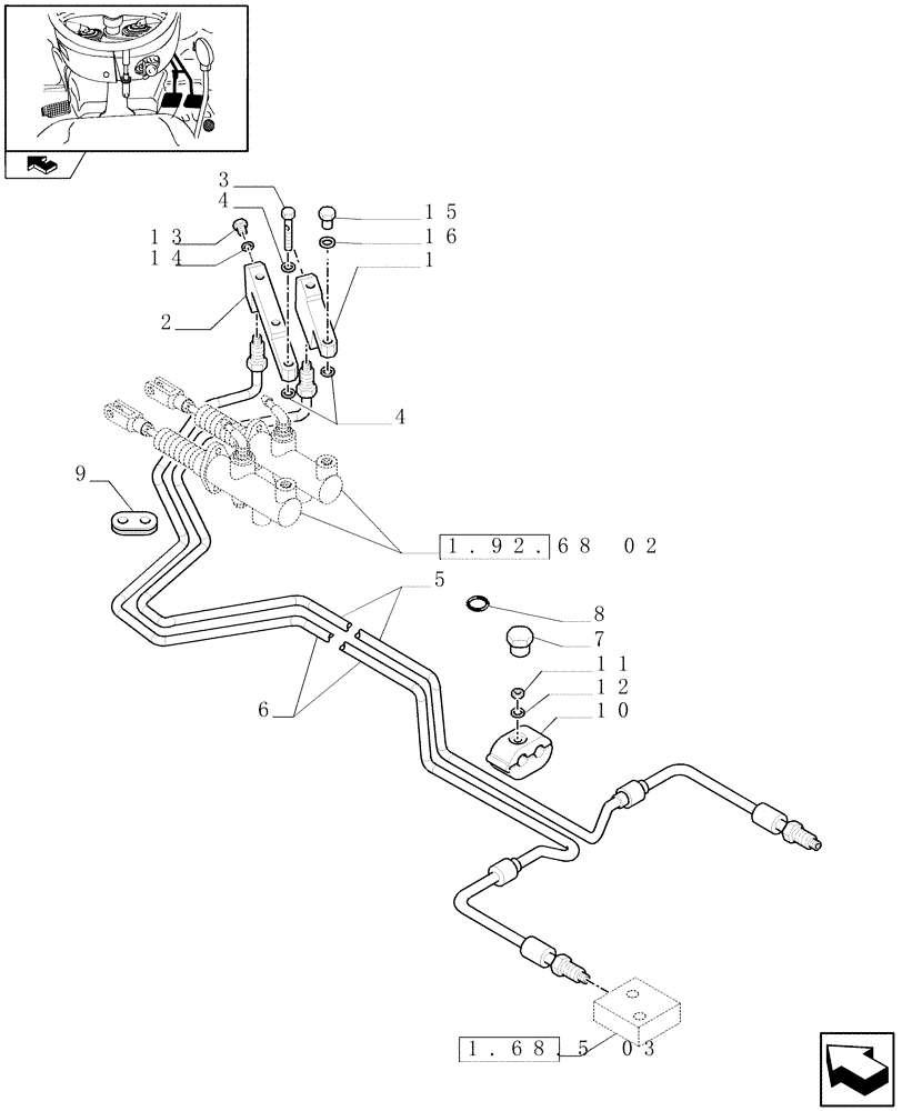 Схема запчастей Case IH FARMALL 95N - (1.68.5[02]) - BRAKE PIPING - D6665 (05) - REAR AXLE