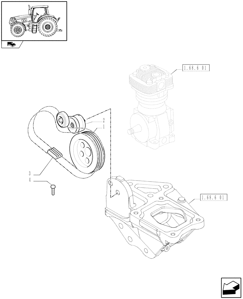 Схема запчастей Case IH PUMA 195 - (1.68.6[02]) - (VAR.169-170-171-178-385-385/1) PNEUMATIC TRAILER BRAKE - PULLEYS AND BELT (05) - REAR AXLE