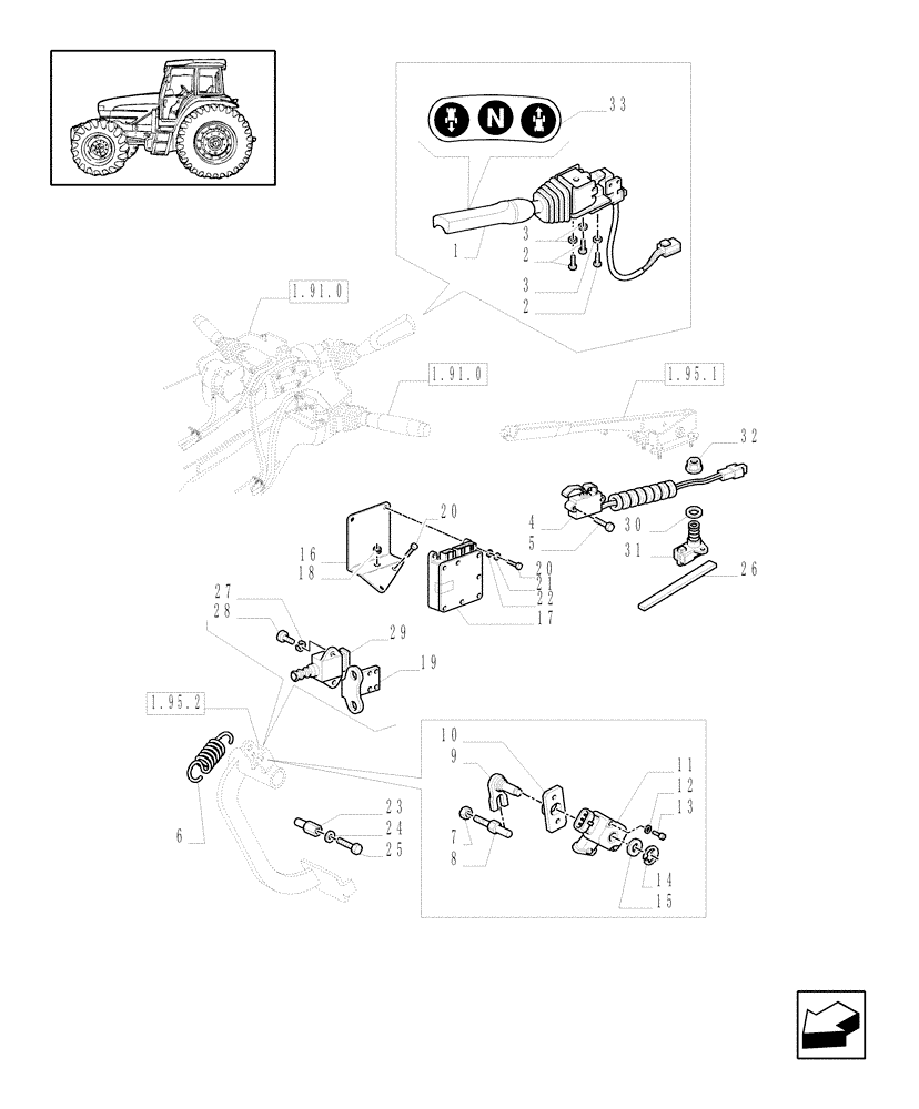 Схема запчастей Case IH JX80U - (1.91.1/01) - (VAR.275-279) POWER SHUTTLE - HI-LO - 30-40 KMH - HYDR. PTO - CONTROL UNIT & SWITCHES (10) - OPERATORS PLATFORM/CAB