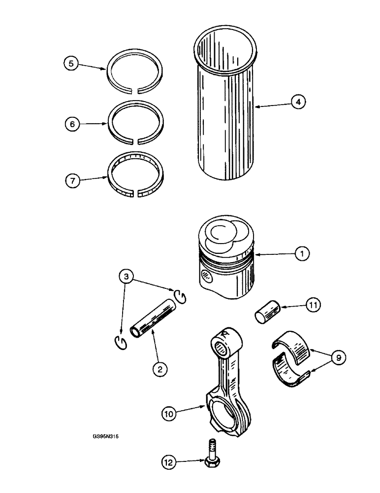 Схема запчастей Case IH D-282 - (2-012) - CONNECTING RODS, PISTONS AND SLEEVE SETS, ENGINE SERIAL NO. PRIOR TO 71778 