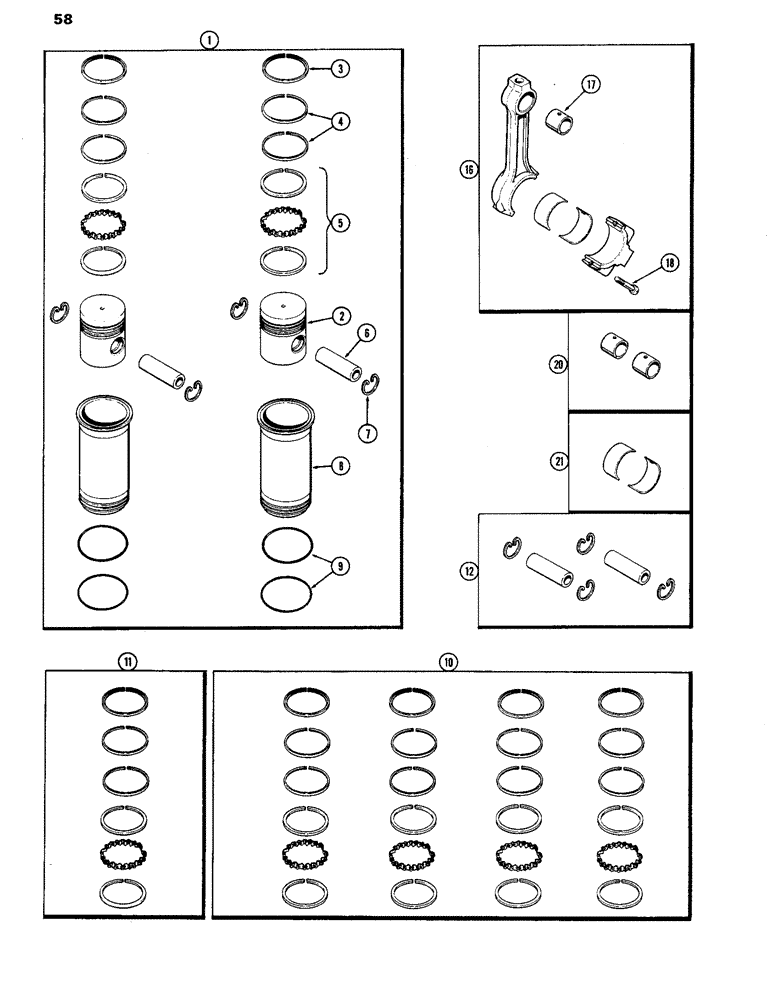 Схема запчастей Case IH 770 - (058) - PISTON ASSEMBLY AND CONNECTING RODS, 251B SPARK IGNITION ENGINE (02) - ENGINE