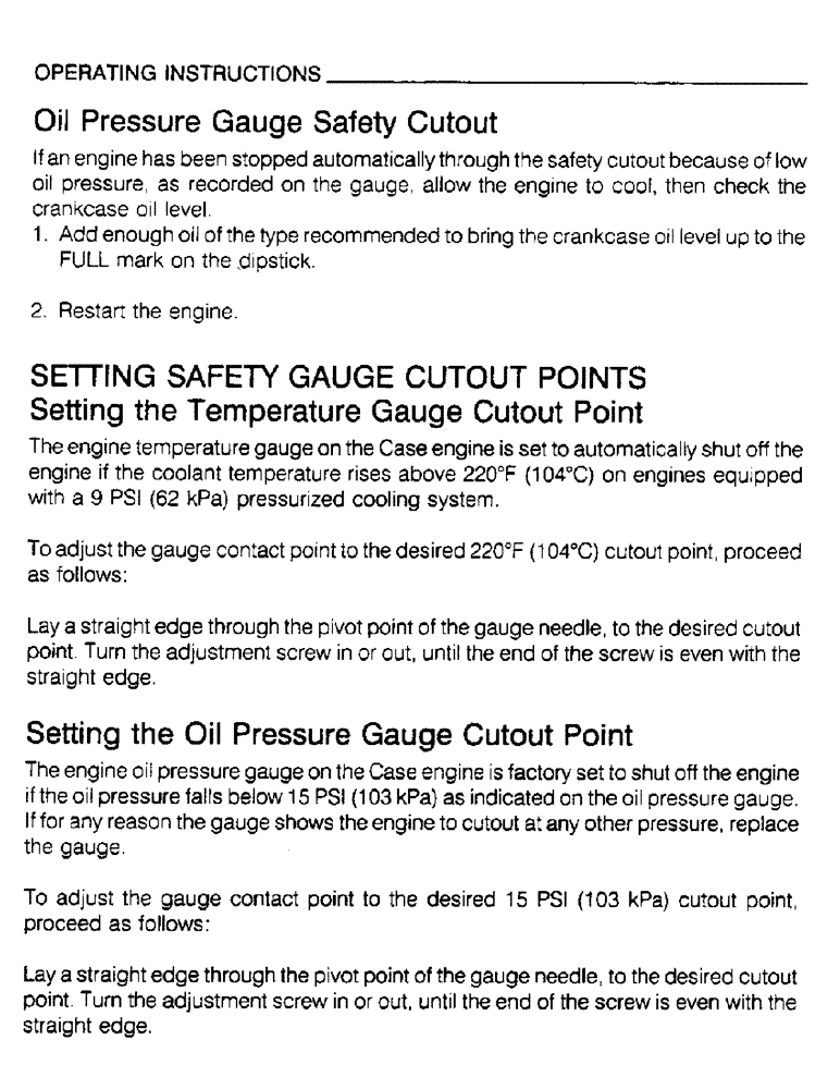 Схема запчастей Case IH 6830TA - (1-14) - OPERATING INSTRUCTIONS, SETTING SAFETY GUAGE CUTOUT POINTS 