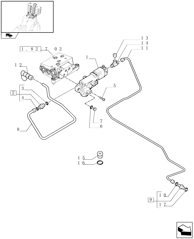 Схема запчастей Case IH PUMA 155 - (1.82.713) - UNIVERSAL TRAILER BRAKE VALVE - VALVE PIPES (VAR.330718) (07) - HYDRAULIC SYSTEM