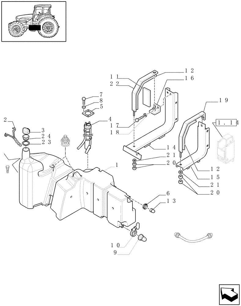 Схема запчастей Case IH MXU130 - (1.14.0/01[01B]) - FUEL TANK AND RELATED PARTS - D6240 (02) - ENGINE EQUIPMENT