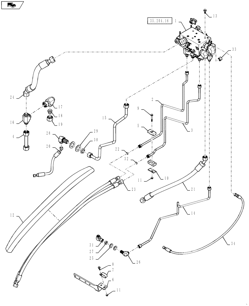 Схема запчастей Case IH 6130 - (35.204.18) - VALVE ASSEMBLY, MAIN VALVE STACK & CONNECTIONS (35) - HYDRAULIC SYSTEMS