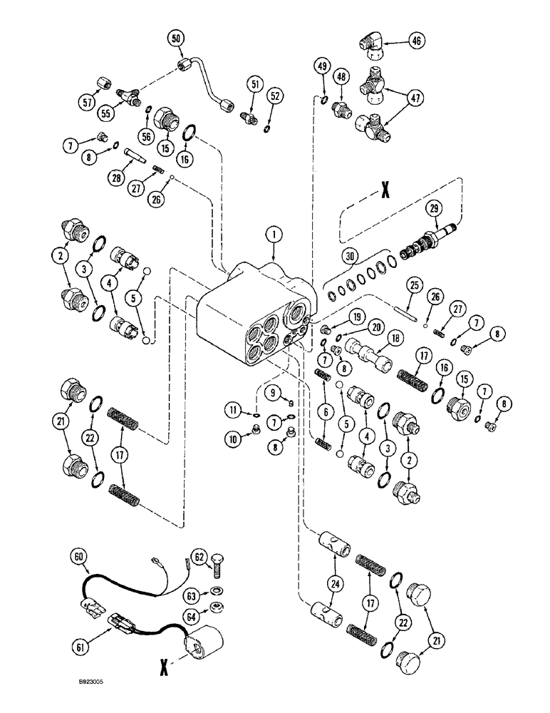 Схема запчастей Case IH 1666 - (5-48) - SELECTOR VALVE, POWER GUIDE AXLE (04) - STEERING