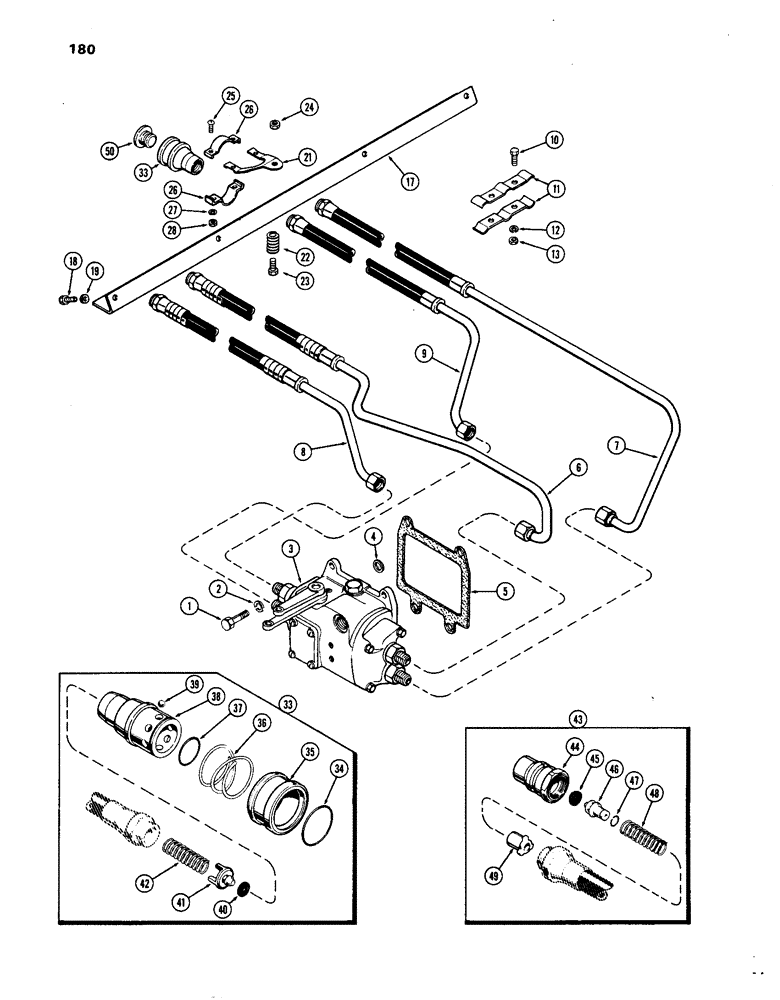 Схема запчастей Case IH 1270 - (180) - HYDRAULICS, RIGHT HAND STANDARD REMOTE HOSES AND COUPLINGS, USED PRIOR TO TRANSMISSION S/N 2403837 (08) - HYDRAULICS