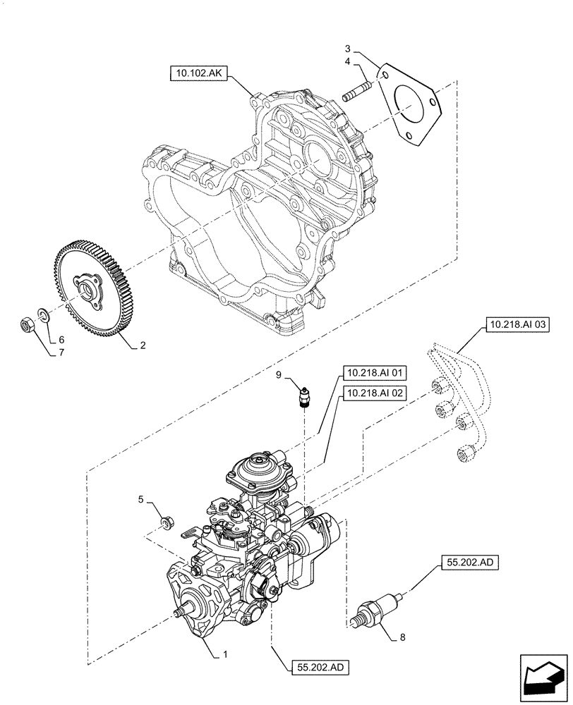 Схема запчастей Case IH F5CE5454B A005 - (10.218.AQ) - INJECTION PUMP (10) - ENGINE