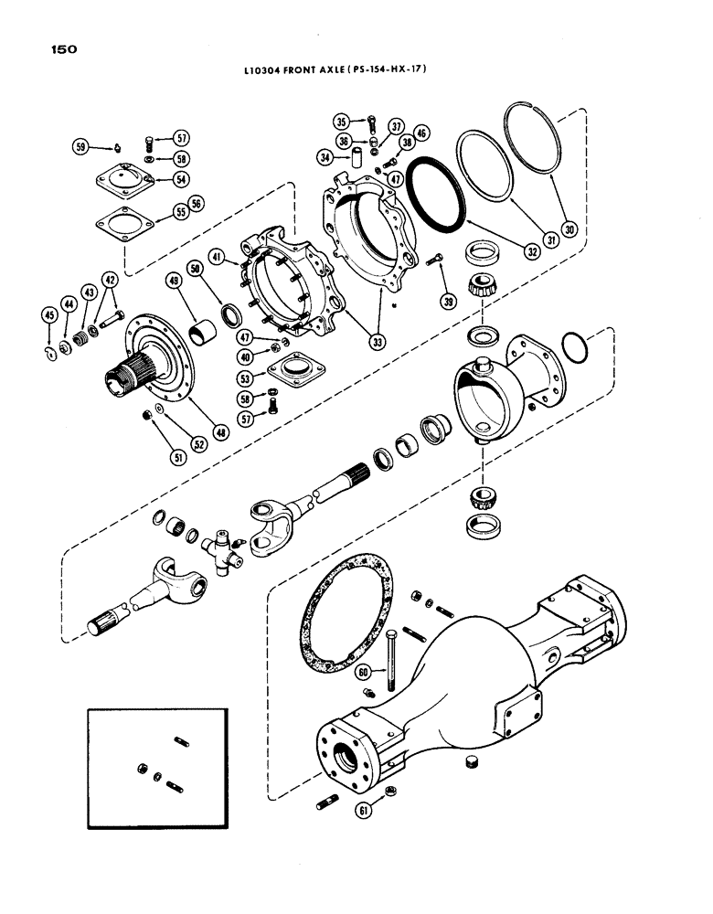 Схема запчастей Case IH 1200 - (150) - L10304 FRONT AXLE HOUSING AND KNUCKLE, CONTINUED, 19.03 RATIO WITH CARDON JOINT (06) - POWER TRAIN