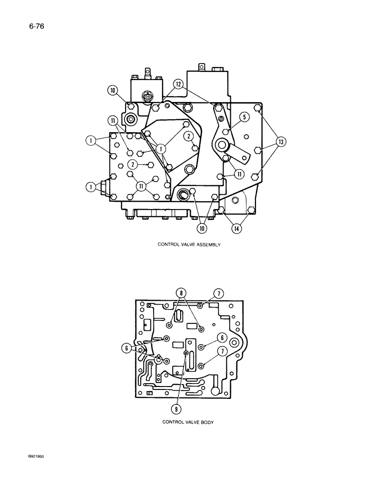 Схема запчастей Case IH 7150 - (6-076) - TRANSMISSION CONTROL VALVE ASSEMBLY, VALVE BOLTS AND PATTERN, TWO SPEED REVERSE VALVES (06) - POWER TRAIN