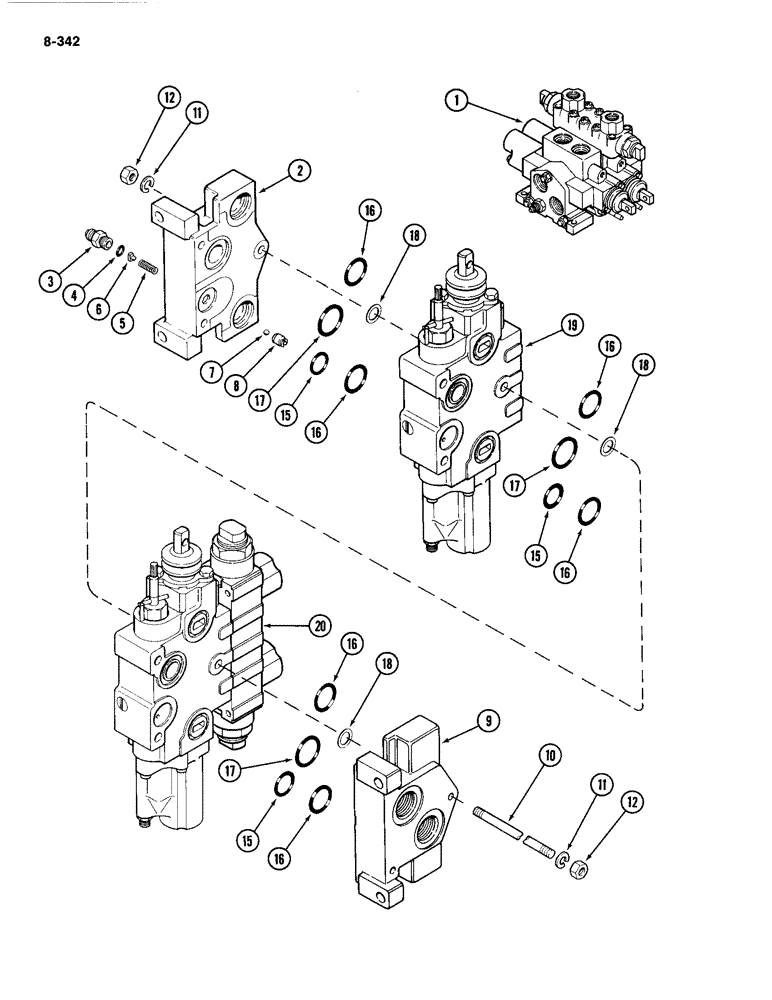 Схема запчастей Case IH 4494 - (8-342) - REMOTE HYDRAULIC VALVE ASSEMBLY, TWO CIRCUIT SYSTEM WITH LOAD CHECK (08) - HYDRAULICS