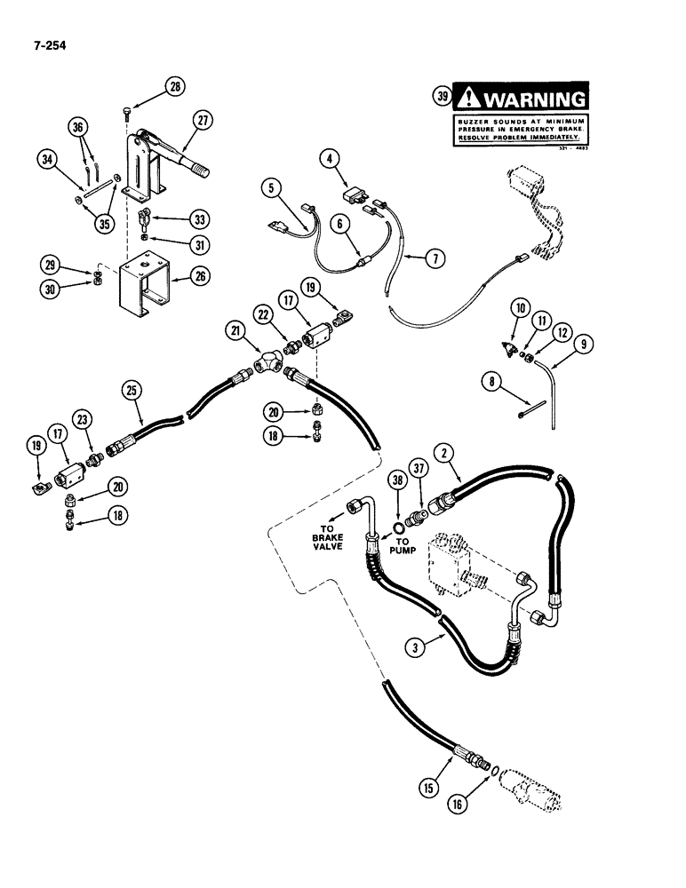 Схема запчастей Case IH 2094 - (7-254) - EMERGENCY HAND BRAKE, BRAKE AND LEVER SECTION, IF EQUIPPED (07) - BRAKES