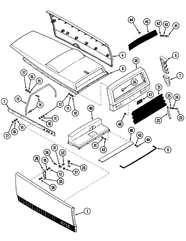 Схема запчастей Case IH 4890 - (9-382) - FRONT HOOD AND UPPER GRILLE, P.I.N. 8857928 AND AFTER (09) - CHASSIS/ATTACHMENTS