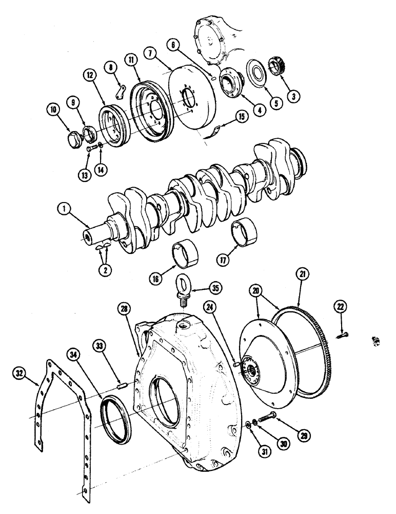 Схема запчастей Case IH 4890 - (2-38) - CRANKSHAFT, FLYWHEEL AND HOUSING, 674 CUBIC INCH DIESEL ENGINE (02) - ENGINE