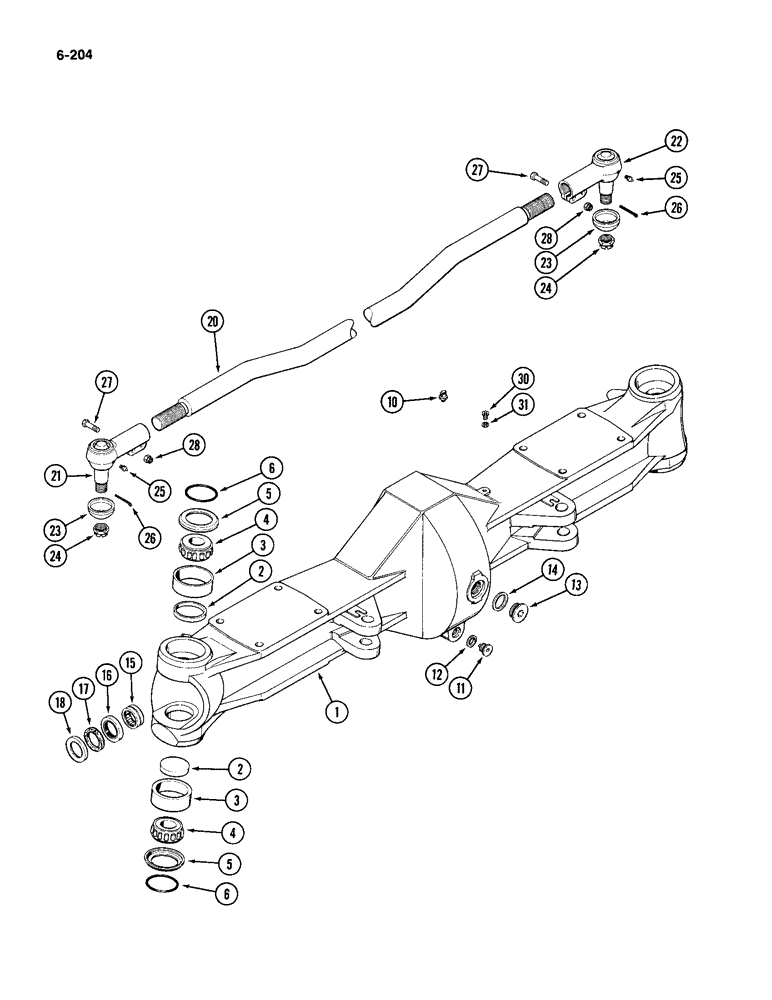 Схема запчастей Case IH 4994 - (6-204) - FRONT STEERING AXLE, AXLE HOUSING AND TIE ROD (06) - POWER TRAIN