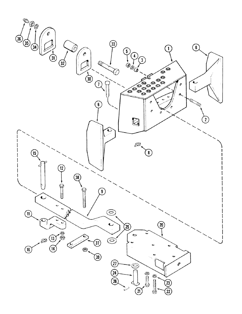 Схема запчастей Case IH 2394 - (9-010) - ROLLER DRAWBAR, WITH HITCH (09) - CHASSIS/ATTACHMENTS