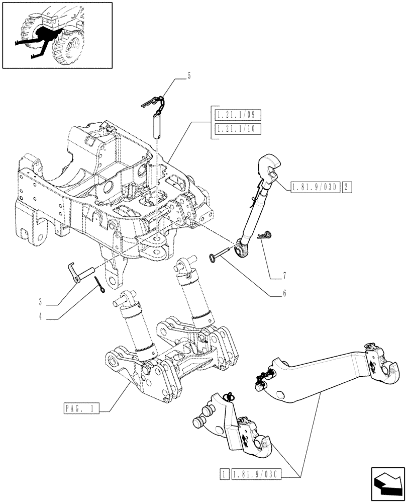 Схема запчастей Case IH MAXXUM 100 - (1.81.9/09[02]) - INTEGRATED FRONT HPL - IMPLEMENT ATTACHMENT - D6519 (VAR.333648-334648-335648-336831-337831) (07) - HYDRAULIC SYSTEM