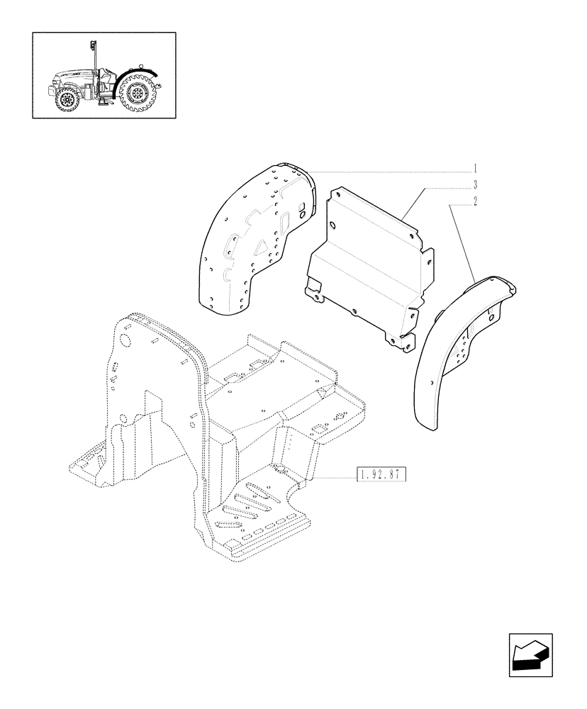 Схема запчастей Case IH JX1095N - (1.92.87/08) - (VAR.493) REAR MUDGUARDS IN LOWER POSITION - L/CAB (10) - OPERATORS PLATFORM/CAB