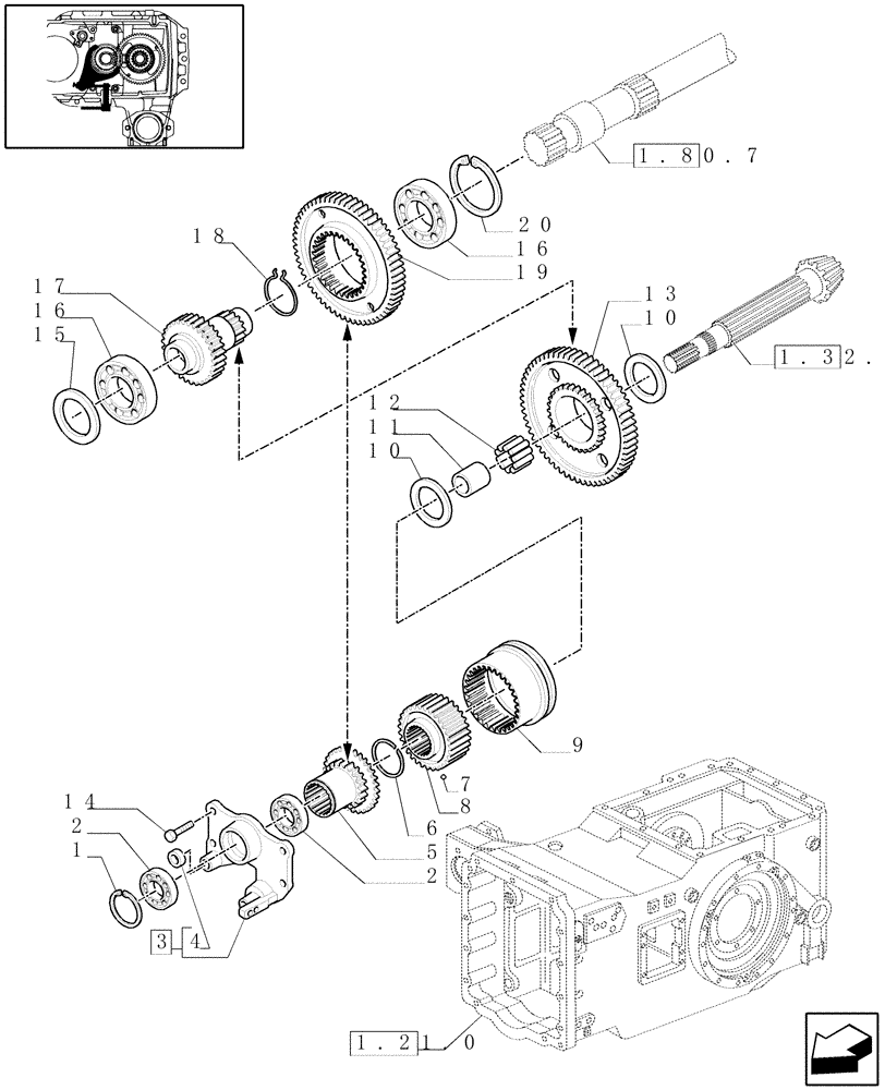 Схема запчастей Case IH MAXXUM 115 - (1.32.3[01]) - CREEPER FOR TRANSMISSION 12X12 - GEARS AND SUPPORT (VAR.330330) (03) - TRANSMISSION