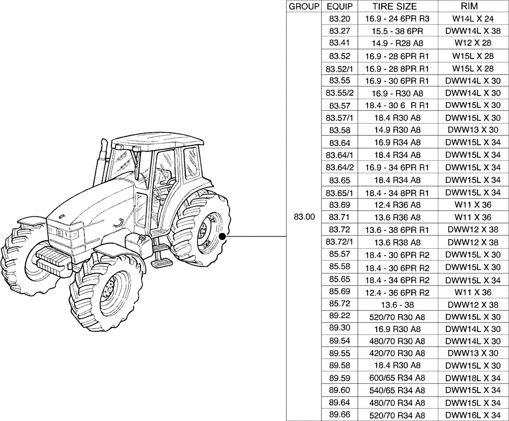 Схема запчастей Case IH JX100U - (80.00 SEC. 11[02]) - TRACTION (11) - WHEELS/TRACKS