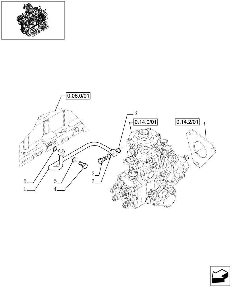 Схема запчастей Case IH MXU130 - (0.14.6/01) - INJECTION EQUIPMENT - PIPING (01) - ENGINE