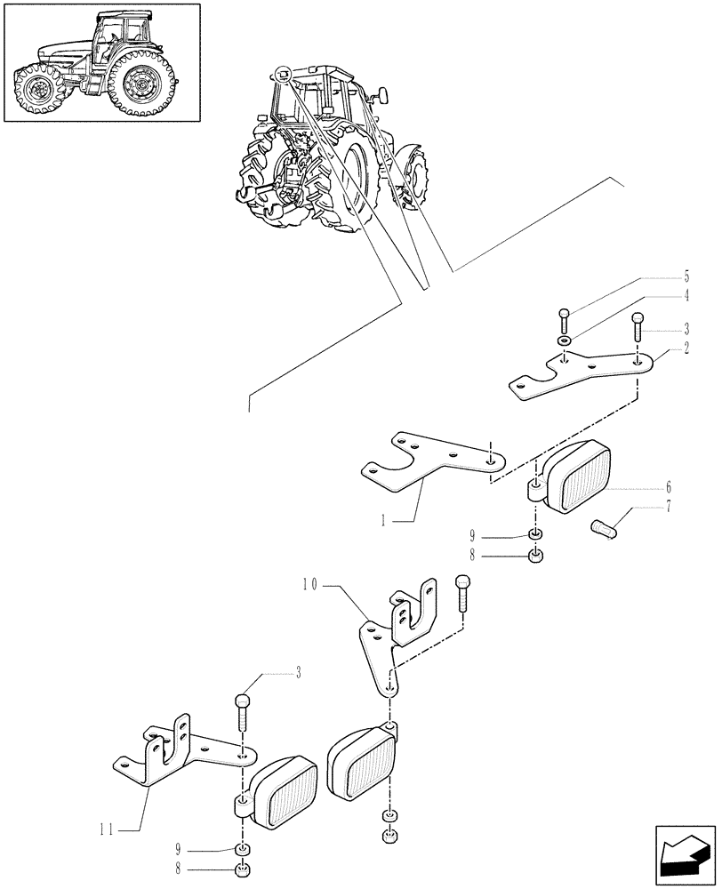 Схема запчастей Case IH MAXXUM 100 - (1.91.3/01) - WORKLAMPS FOR ROOF WITH LOW PROFILE (VAR.331785) (10) - OPERATORS PLATFORM/CAB