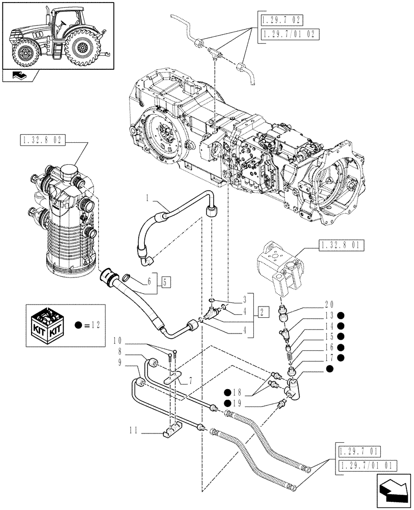 Схема запчастей Case IH MAXXUM 115 - (1.29.7/01[03]) - BY-PASS VALVE, LUBRICATION AND TRANSMISSION OIL COLER PIPES (03) - TRANSMISSION