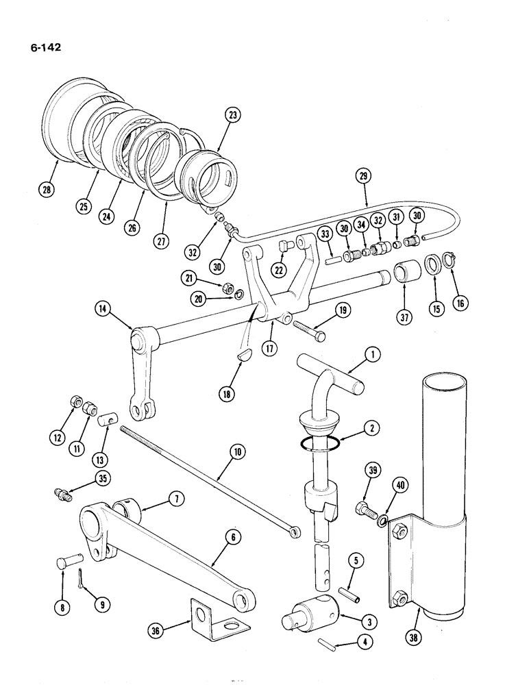 Схема запчастей Case IH 1194 - (6-142) - INDEPENDENT PTO CLUTCH RELEASE MECHANISM, TRACTORS WITHOUT CAB (06) - POWER TRAIN