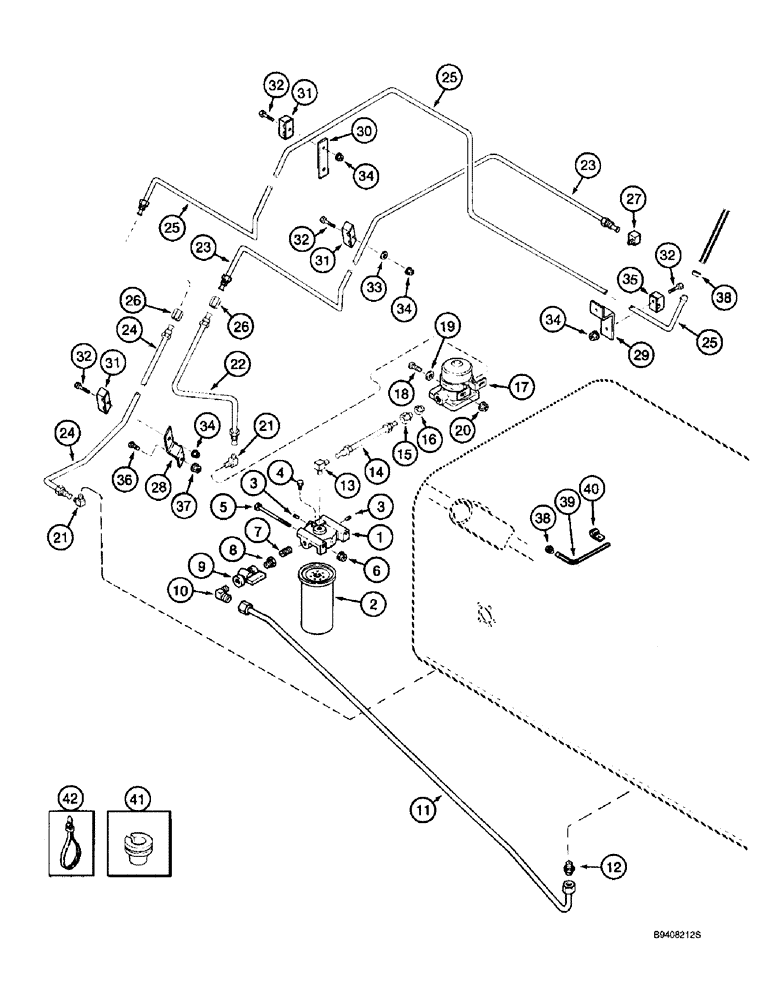 Схема запчастей Case IH 2188 - (3-10) - FUEL LINES AND FILTER SYSTEM, PRIOR TO COMBINE P.I.N. JJC0191483 (02) - FUEL SYSTEM