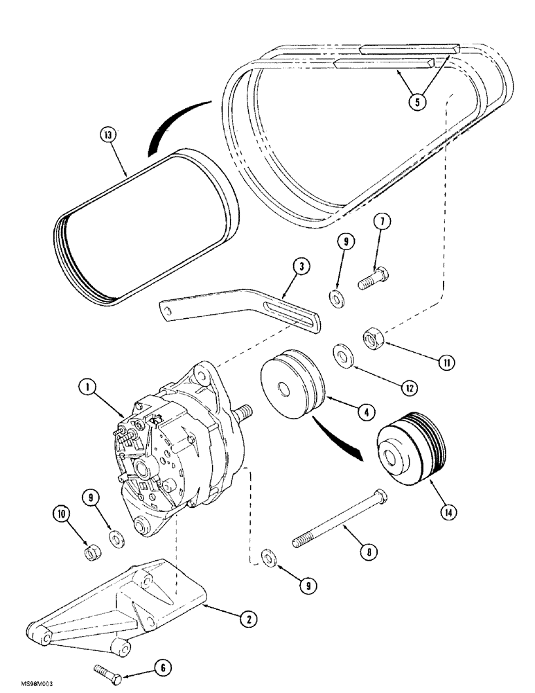 Схема запчастей Case IH 9370 QUADTRAC - (4-032) - ALTERNATOR MOUNTING, PRIOR TO P.I.N. JEE0074062 (04) - ELECTRICAL SYSTEMS