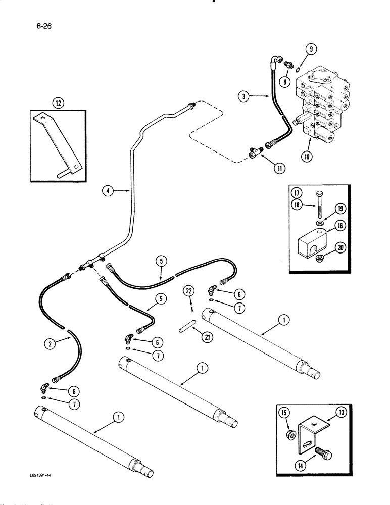 Схема запчастей Case IH 1670 - (8-26) - HEADER LIFT CYLINDER SYSTEM, WITH THIRD LIFT CYLINDER ATTACHMENT (07) - HYDRAULICS