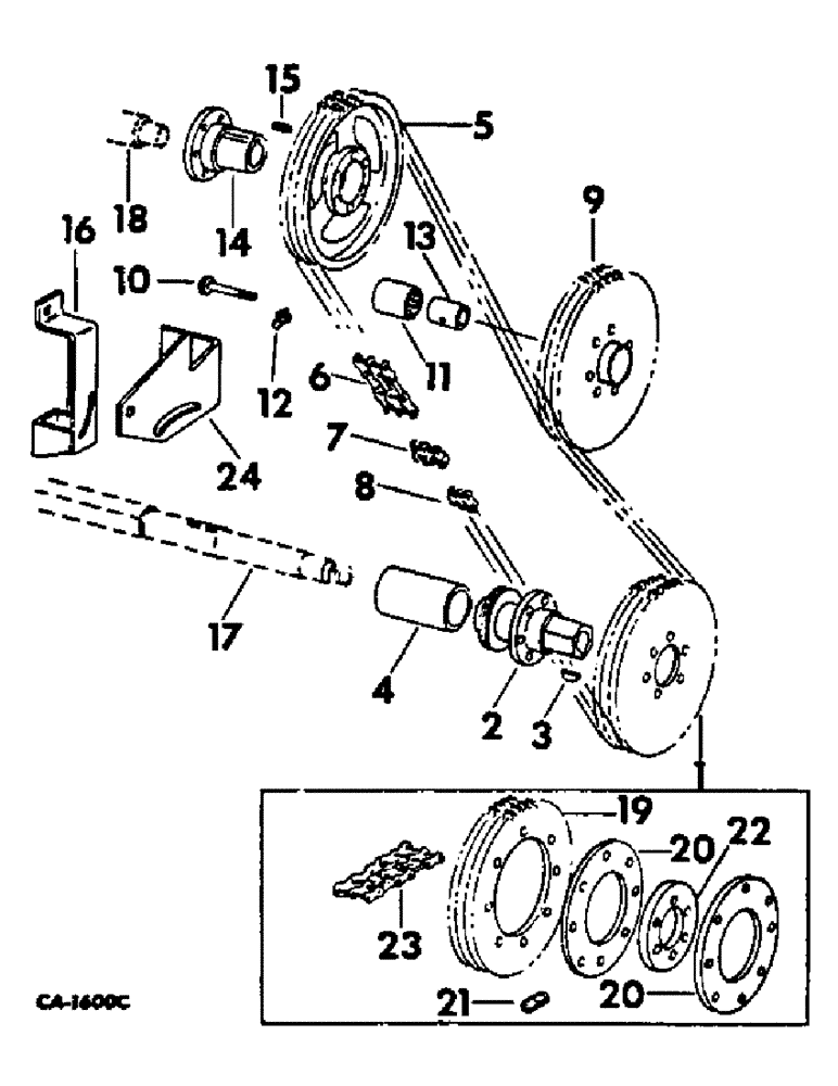 Схема запчастей Case IH 715 - (21-09) - THRESHING CYLINDER AND CONCAVE, CYLINDER CHAIN DRIVE AND SLIP CLUTCH, CHAIN DRIVE (14) - THRESHING