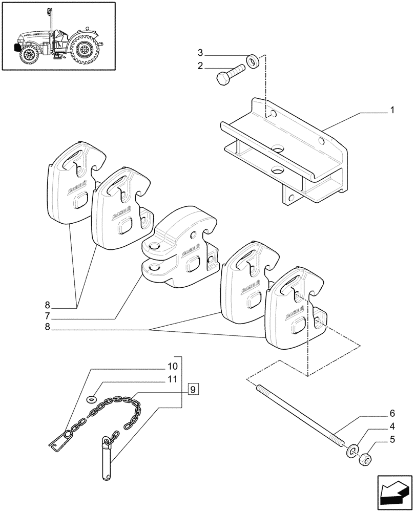 Схема запчастей Case IH JX1075N - (1.44.0) - (VAR.168-225) FRONT WEIGHT & SUPPORT (04) - FRONT AXLE & STEERING