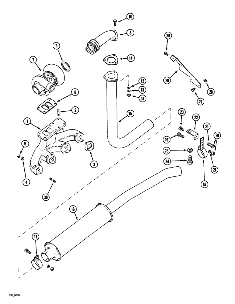 Схема запчастей Case IH 4240 - (2-42) - UNDERSLUNG EXHAUST, MODEL 4240 ONLY (02) - ENGINE