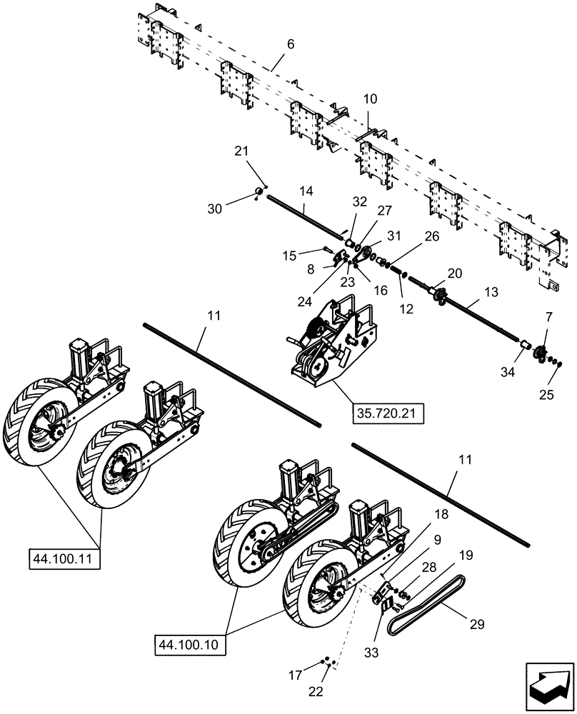 Схема запчастей Case IH 1220 - (35.720.02) - DRIVE SYSTEM - 6R RIGID TRAILING MECH (35) - HYDRAULIC SYSTEMS