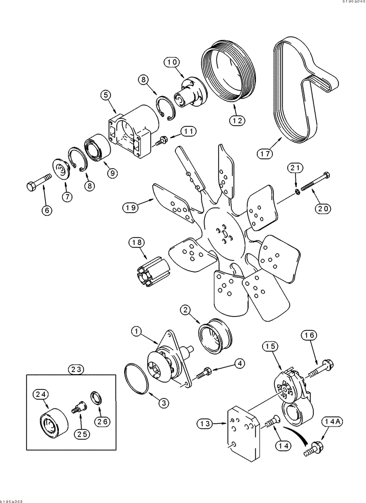 Схема запчастей Case IH 2155 - (2-07A) - WATER PUMP, FAN AND BELT, 6TA-830 EMISSIONS CERTIFIED ENGINE, COTTN PICKER P.I.N. JJC0156230 & AFTER (01) - ENGINE