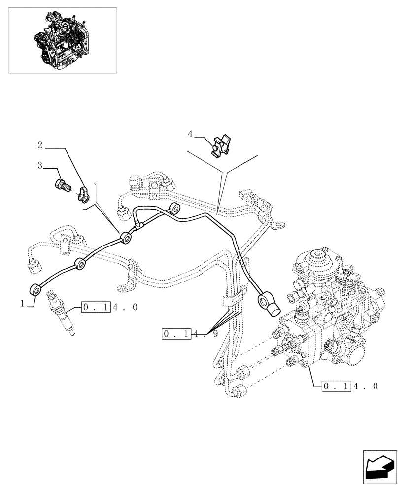 Схема запчастей Case IH JX1100U - (0.20.4/01) - INJECTION EQUIPMENT - PIPING (01) - ENGINE