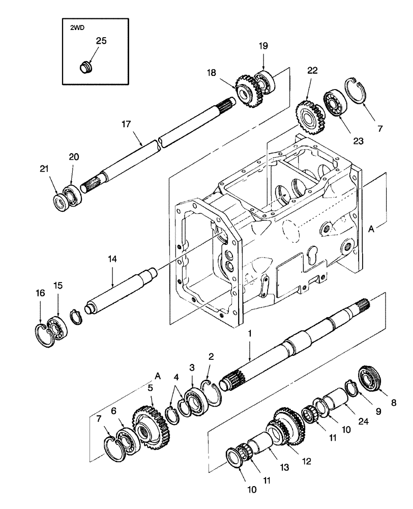 Схема запчастей Case IH D25 - (07D04) - GEARS - FRONT TRANSMISSION, W/9 X 3 & W/FWD (03) - TRANSMISSION