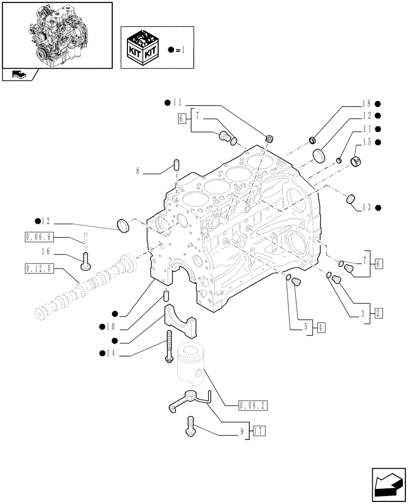 Схема запчастей Case IH MAXXUM 110 - (0.04.0) - CRANKCASE (STD + VAR.330003-332115) (01) - ENGINE